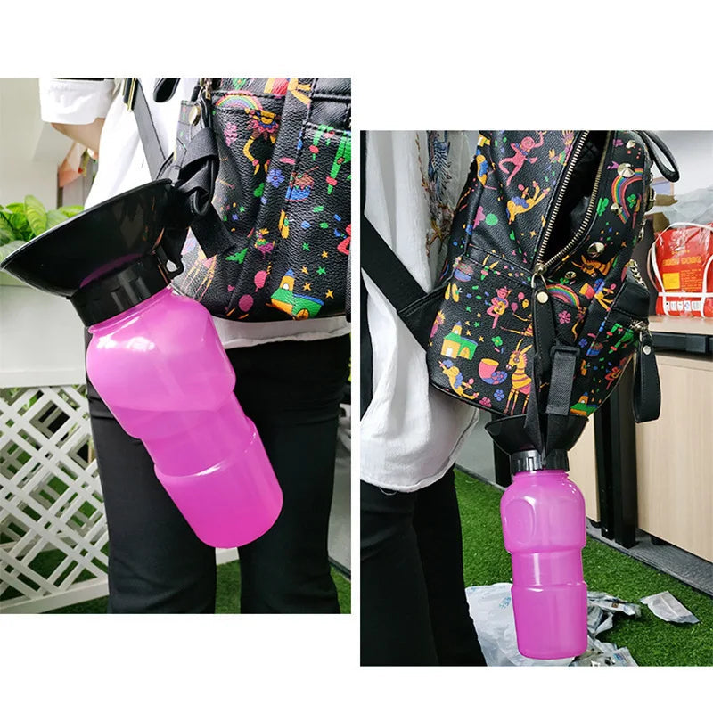 Portable Pet Water Bottle with Bowl – 500ml
