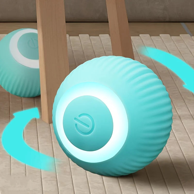 A small rechargeable ball toy featuring a power symbol . Designed specifically for cats, it is not suitable for medium or large dogs