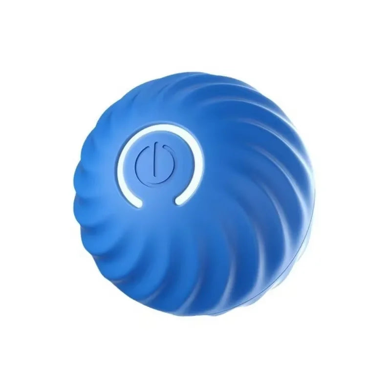A small rechargeable ball toy featuring a power symbol . Designed specifically for cats, it is not suitable for medium or large dogs