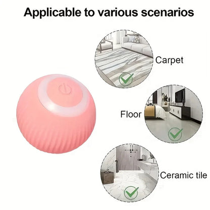 A small rechargeable ball toy featuring a power symbol . Designed specifically for cats, it is not suitable for medium or large dogs