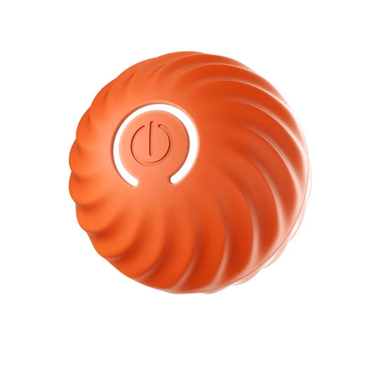A small rechargeable ball toy featuring a power symbol . Designed specifically for cats, it is not suitable for medium or large dogs