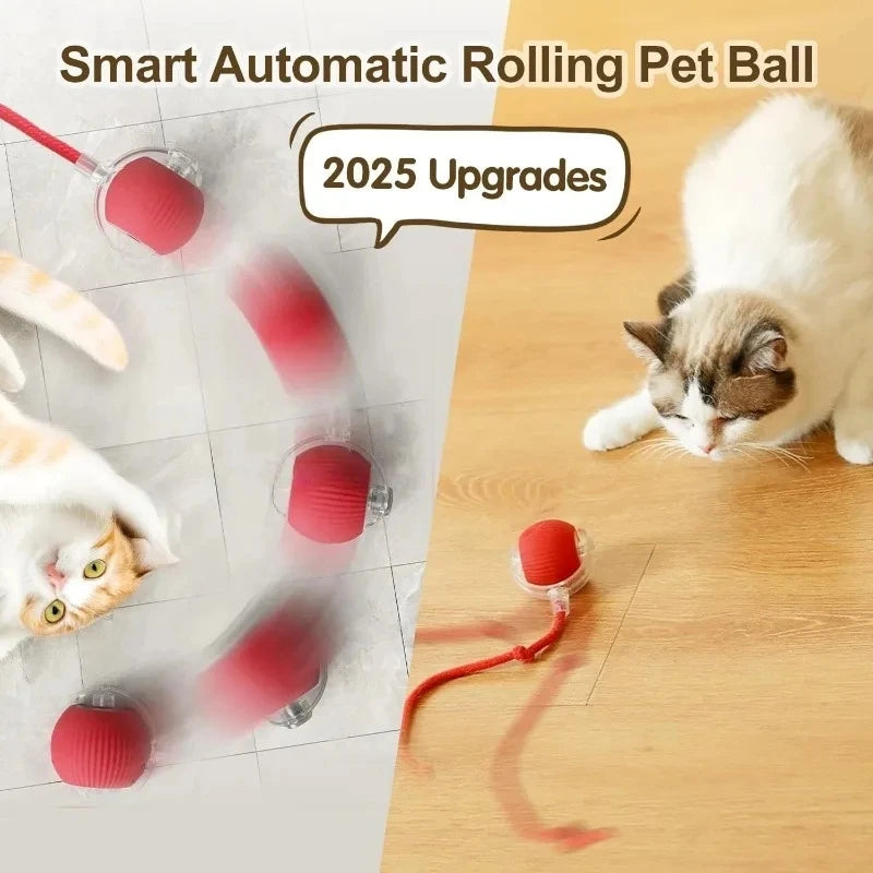  The Interactive Electric Ball Toy for Dogs & Cats, a red rechargeable ball featuring a glowing blue light and rope handle, designed to avoid obstacles.