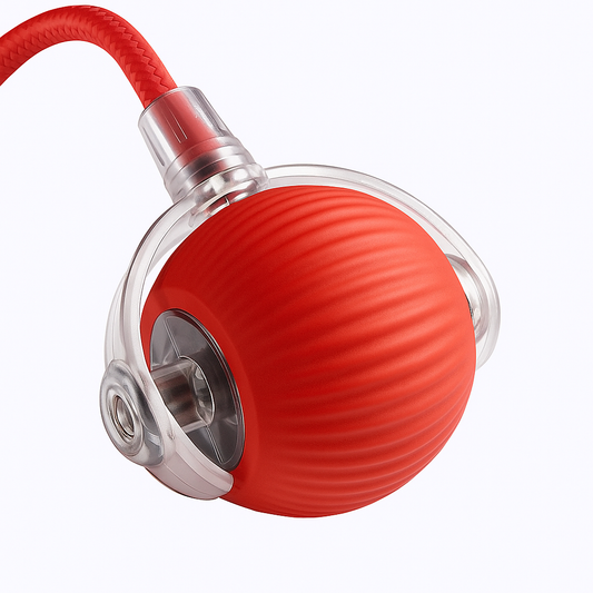  The Interactive Electric Ball Toy for Dogs & Cats, a red rechargeable ball featuring a glowing blue light and rope handle, designed to avoid obstacles.